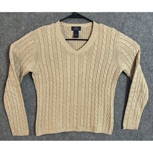 Brooks Brothers Beige Cable Knit V-Neck Sweater